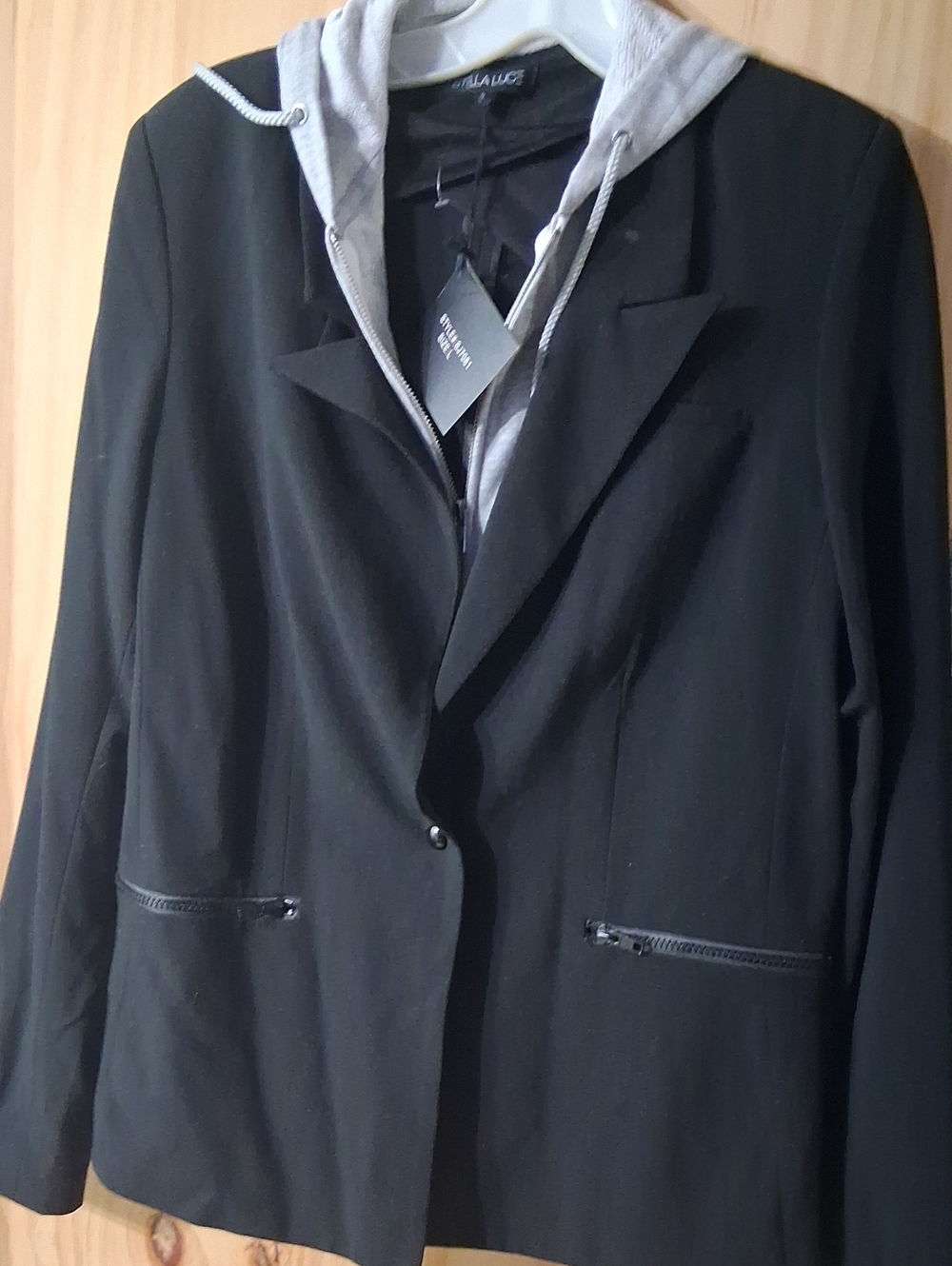 Stella Luce Black Blazer with Light Gray Hooded Liner